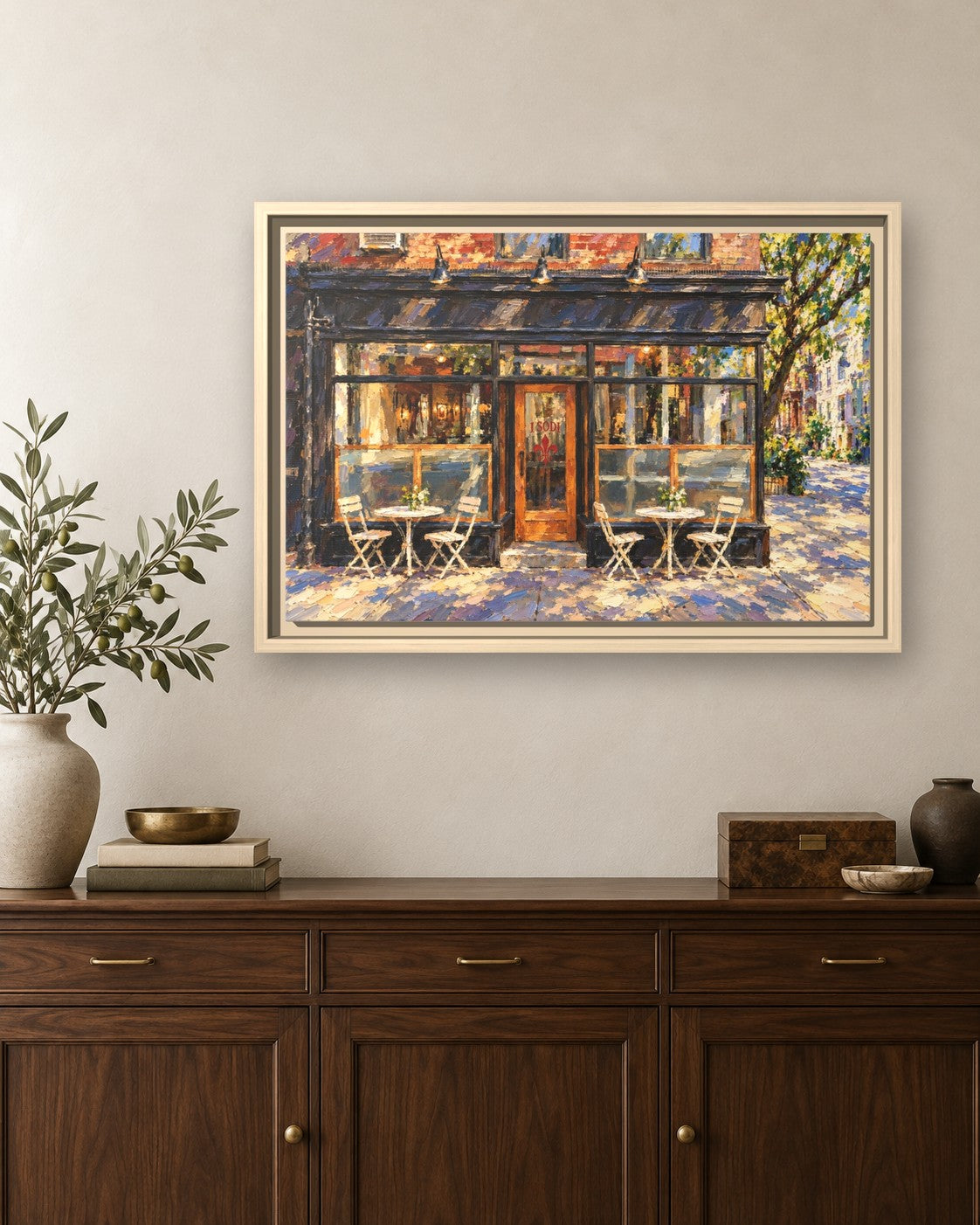 I Sodi framed canvas print hanging above a sideboard