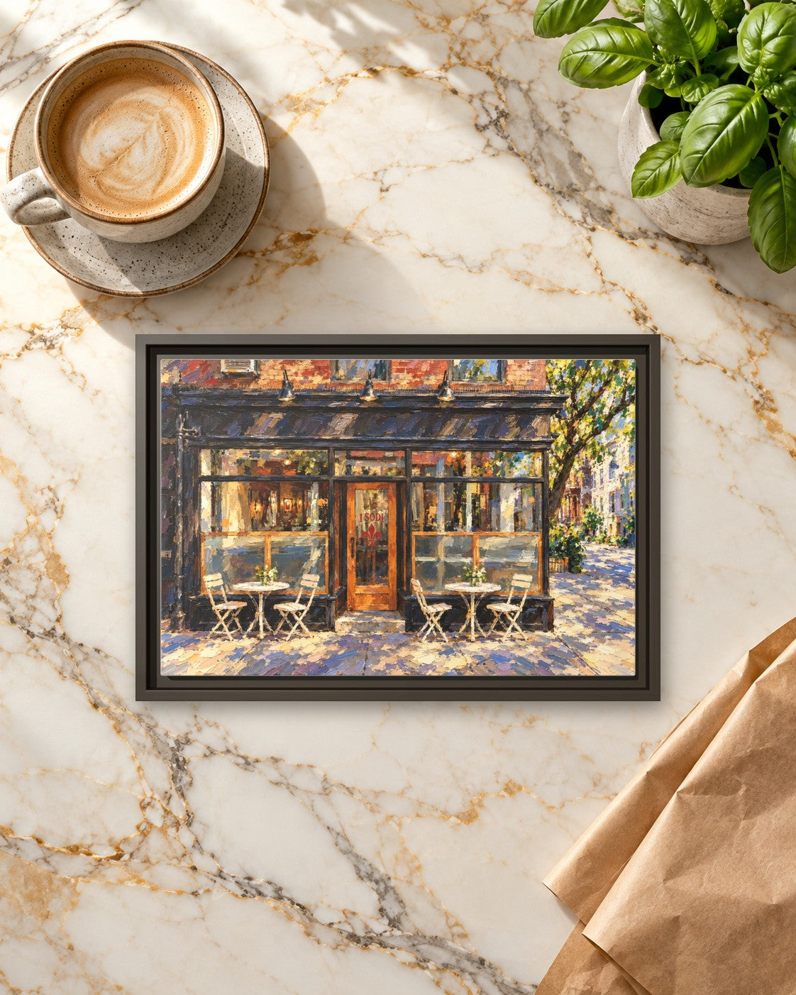 I Sodi framed canvas print lying on a table