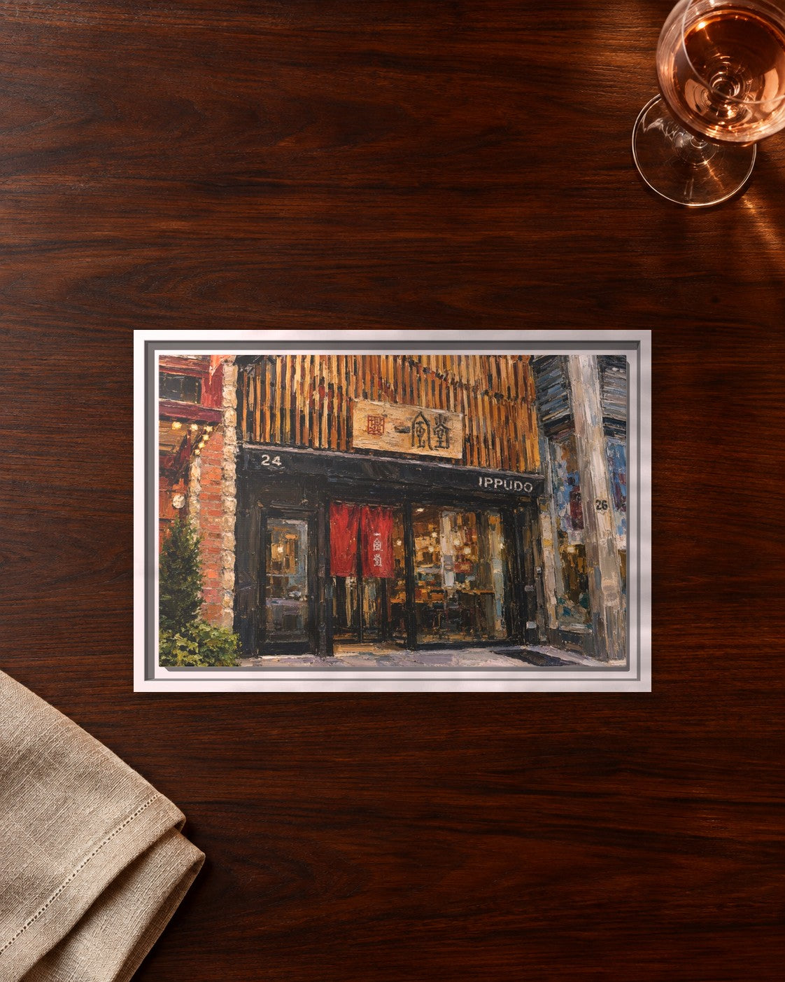 Ippudo framed canvas print lying on a table