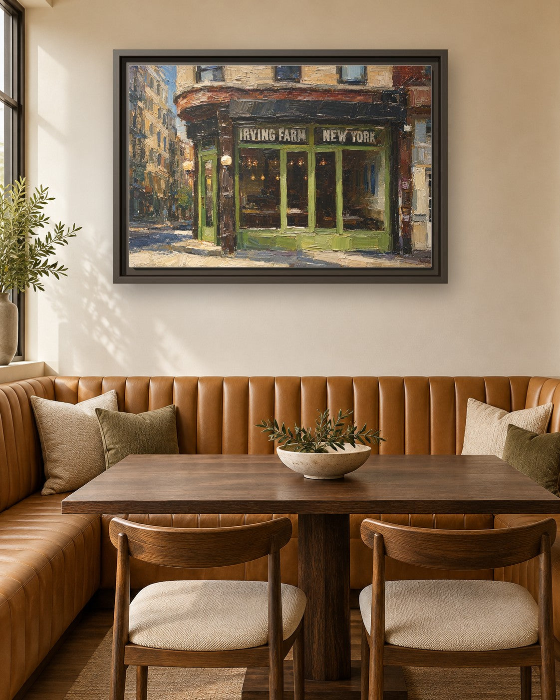 Irving Farm (Lower East Side) framed canvas print in a breakfast nook