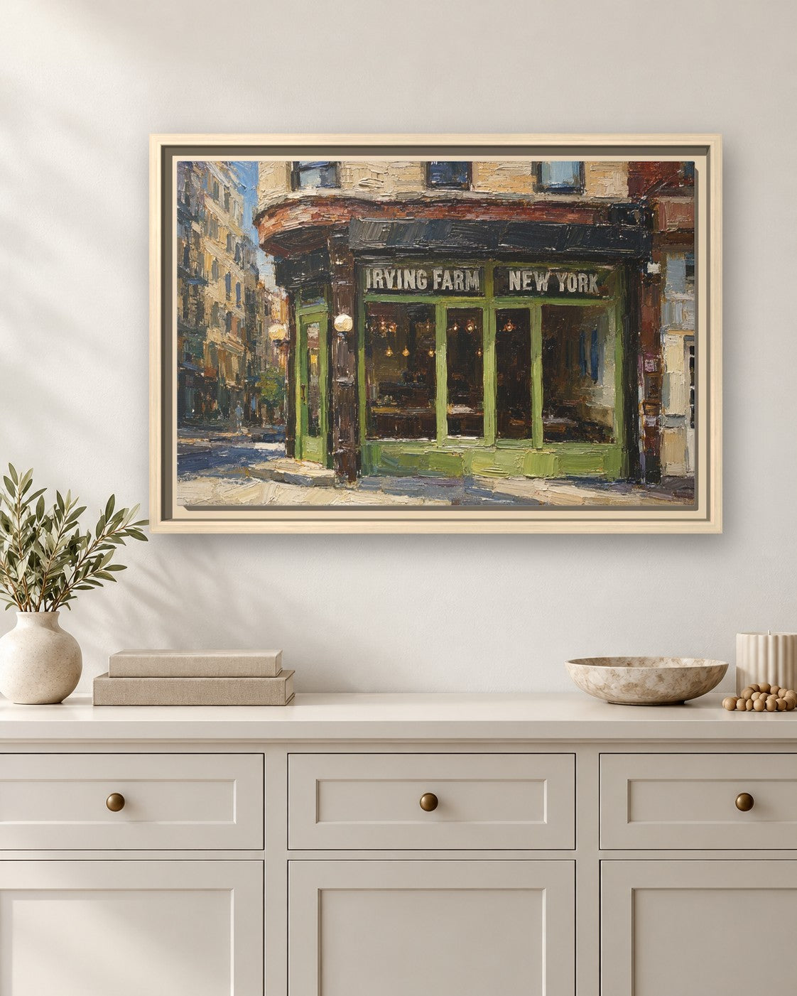 Irving Farm (Lower East Side) framed canvas print hanging above a sideboard