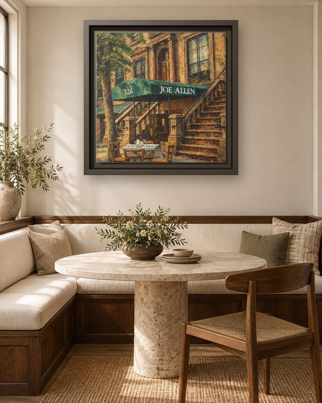 Joe Allen framed canvas print in a breakfast nook