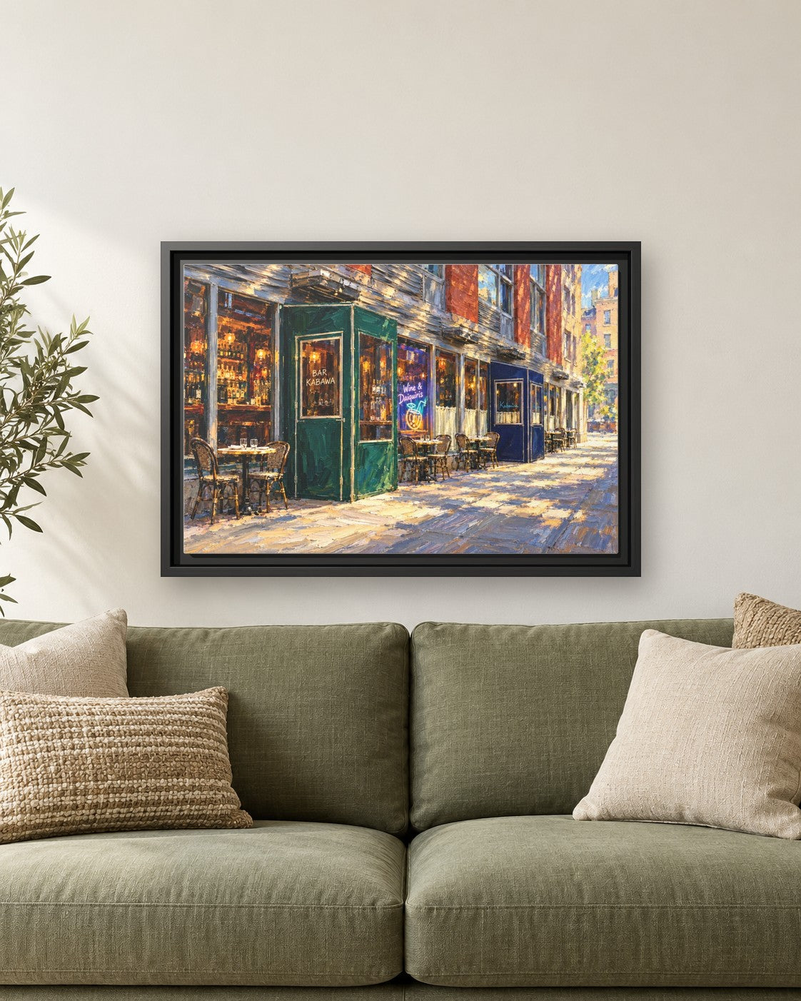 Kabawa framed canvas print hanging above a sofa