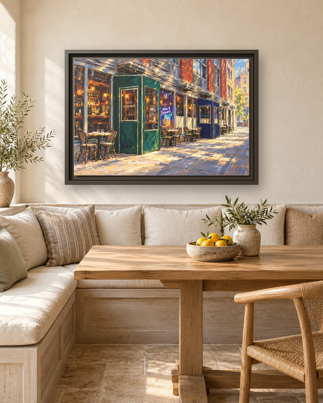 Kabawa framed canvas print in a breakfast nook