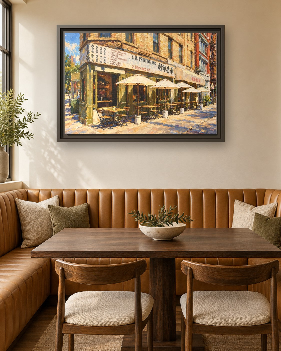 Kiki's framed canvas print in a breakfast nook