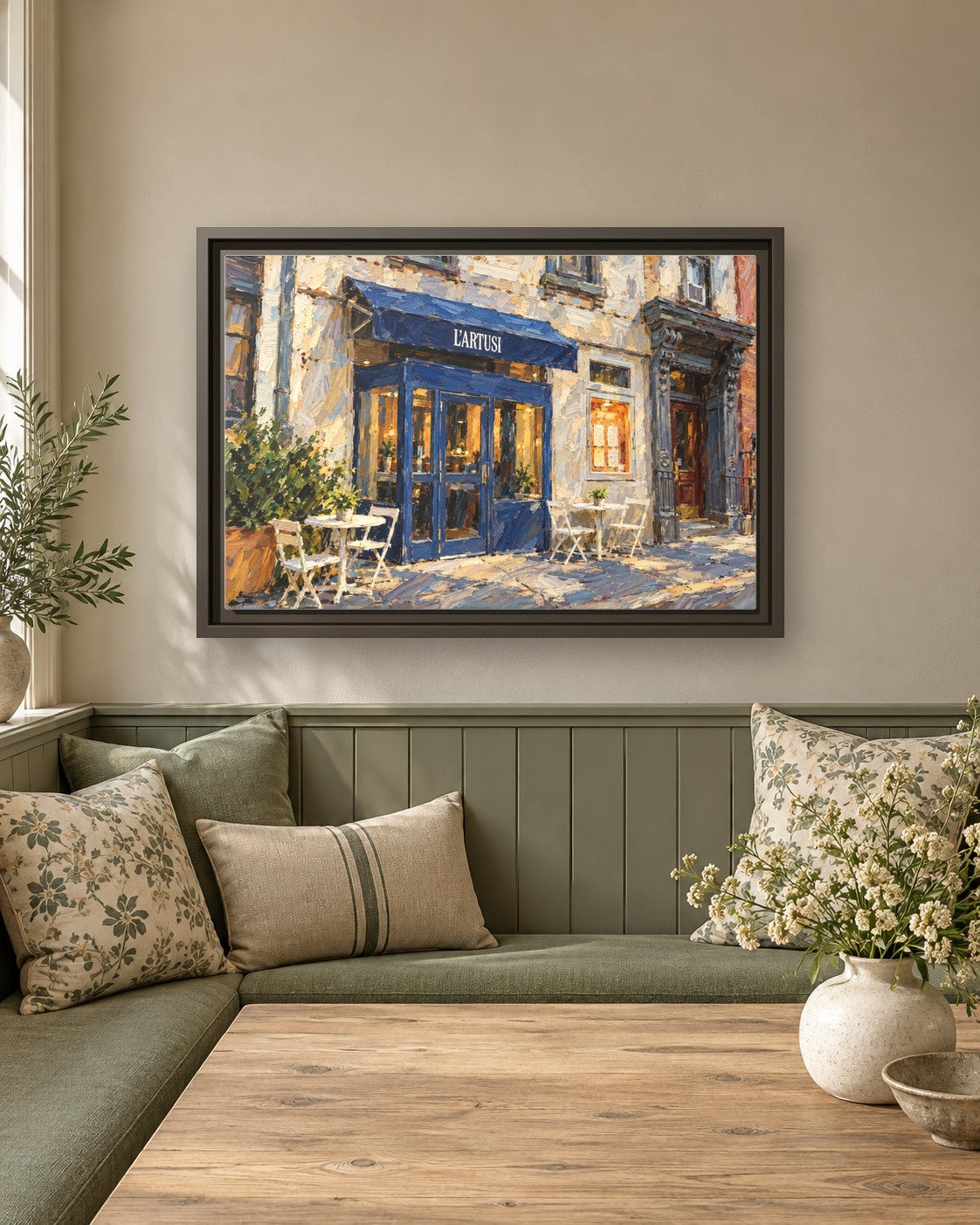 L'Artusi framed canvas print in a breakfast nook