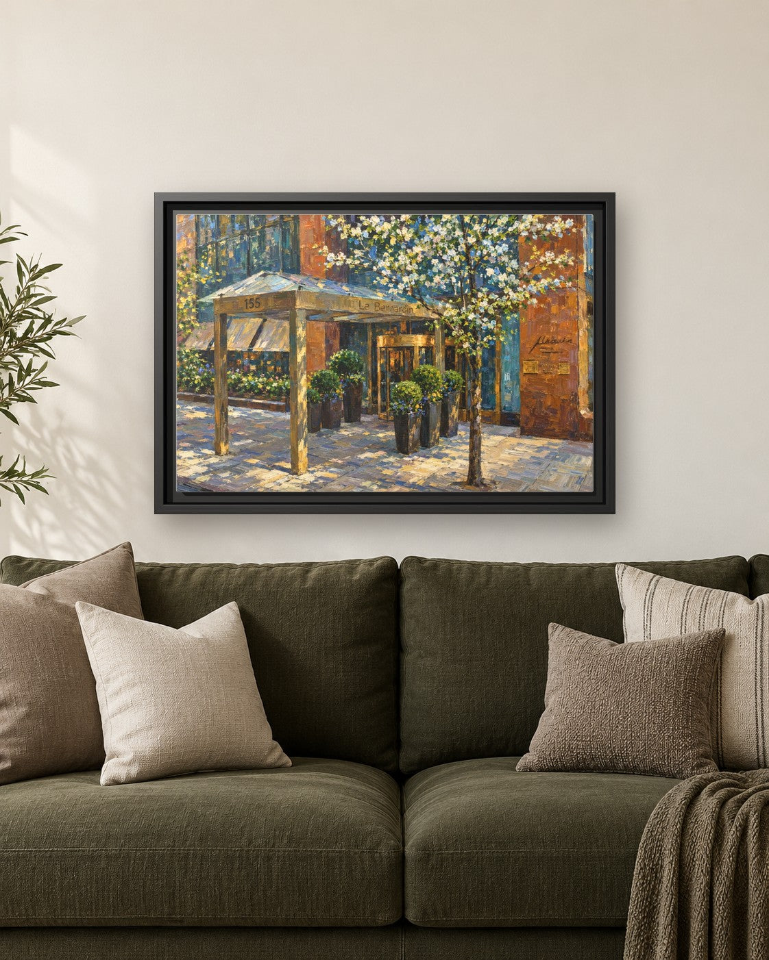 Le Bernardin framed canvas print hanging above a sofa