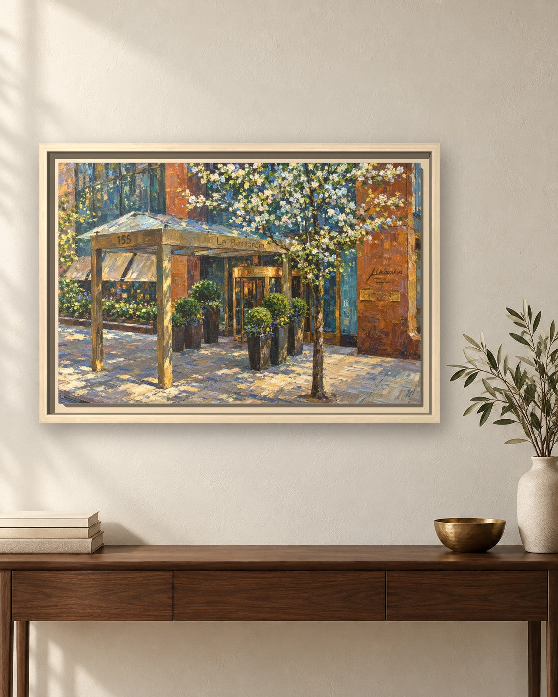 Le Bernardin framed canvas print hanging above a sideboard