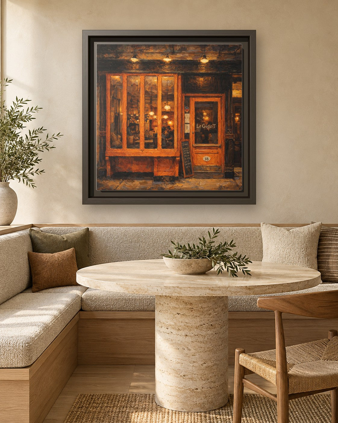 Le Gigot framed canvas print in a breakfast nook