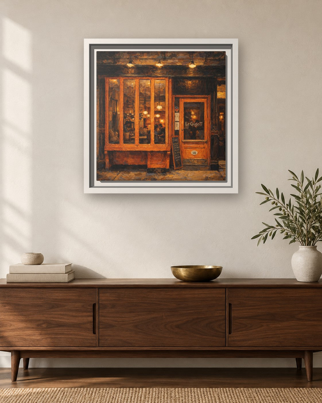 Le Gigot framed canvas print hanging above a sideboard