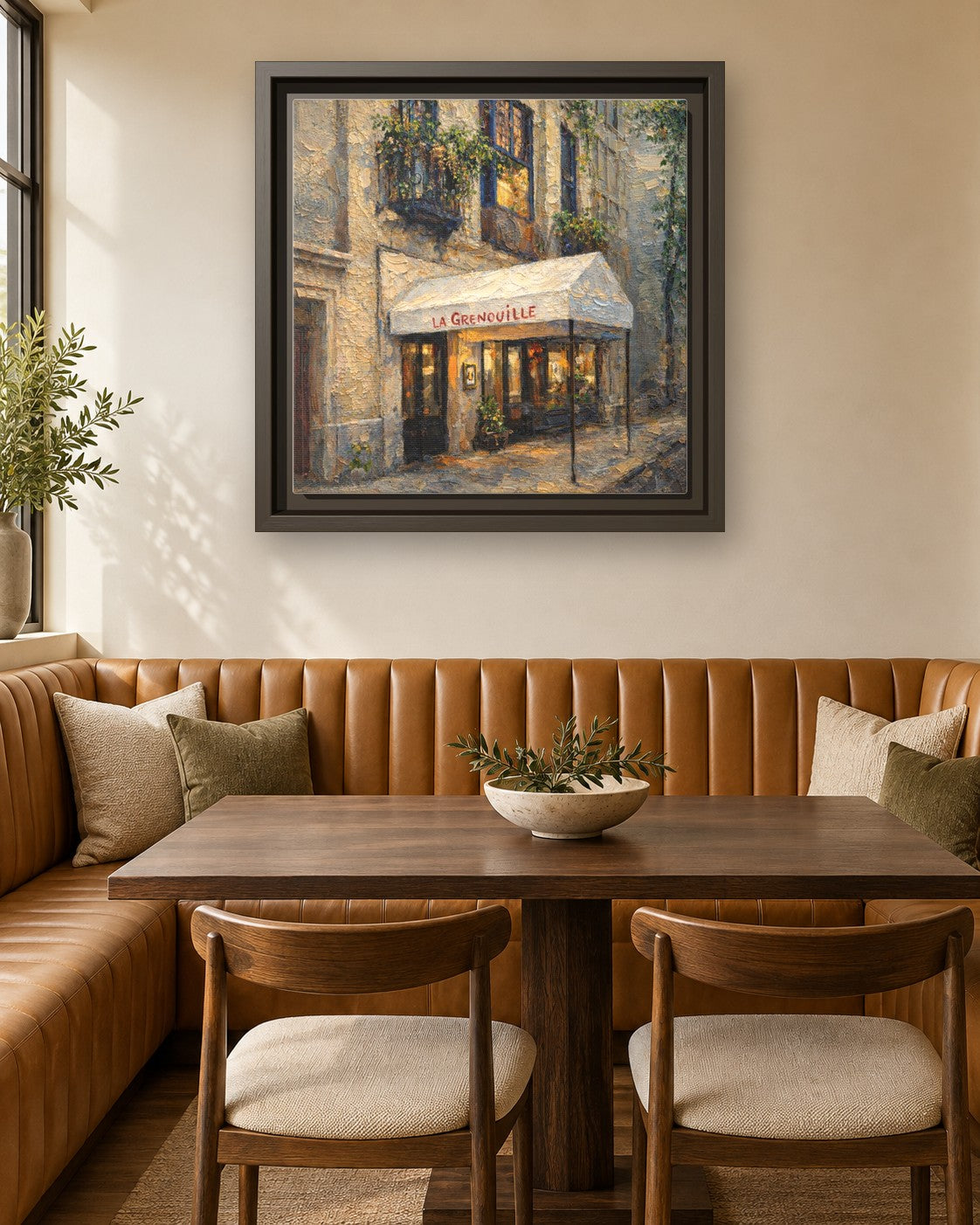 La Grenouille framed canvas print in a breakfast nook