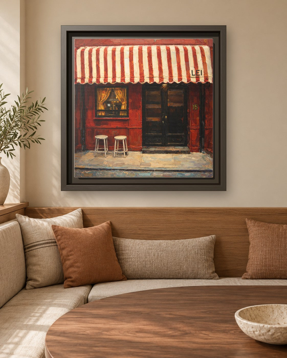 Lei framed canvas print in a breakfast nook
