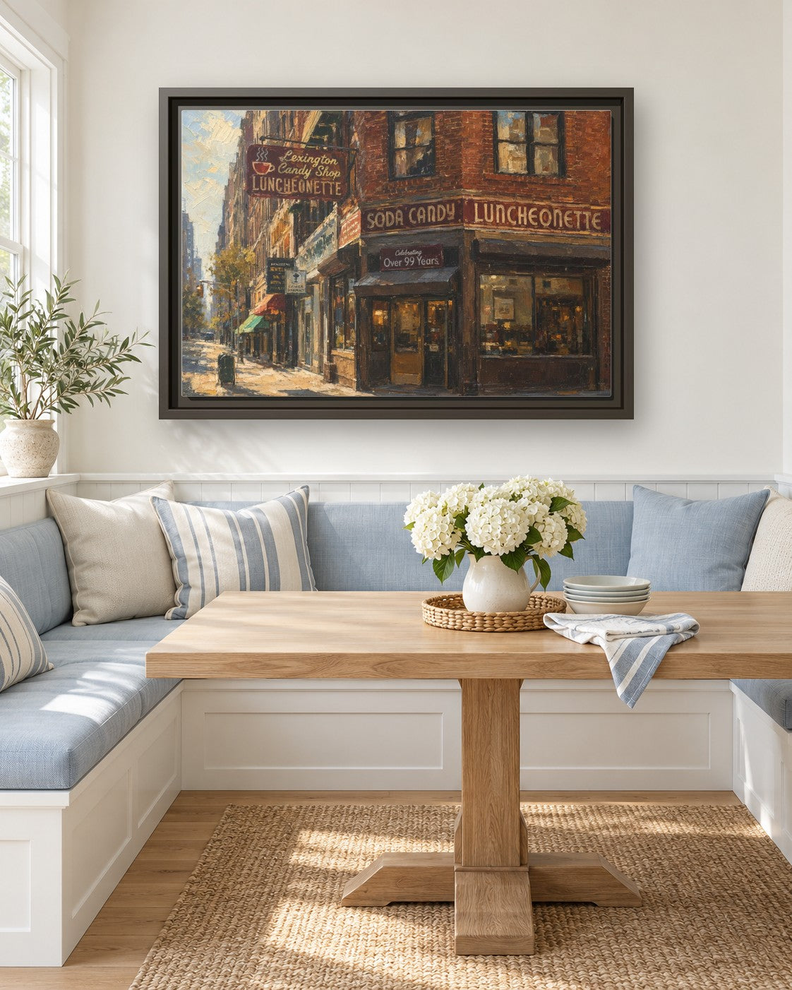 Lexington Candy Shop framed canvas print in a breakfast nook