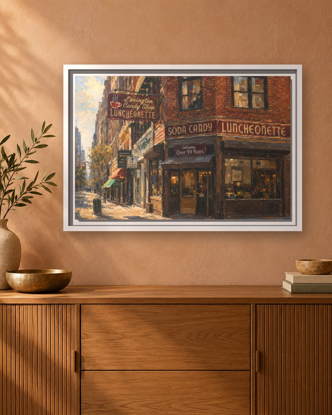 Lexington Candy Shop framed canvas print hanging above a sideboard