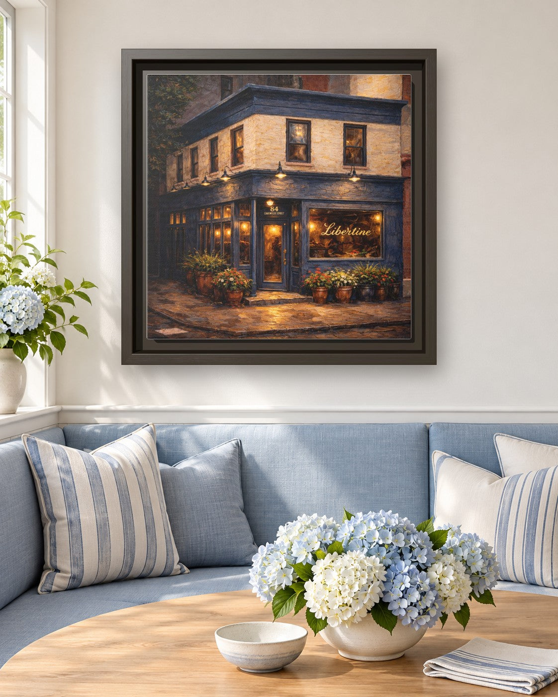 Libertine framed canvas print in a breakfast nook