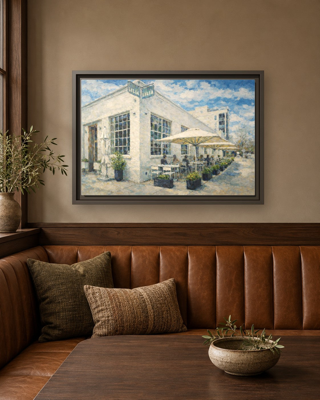 Lilia framed canvas print in a breakfast nook