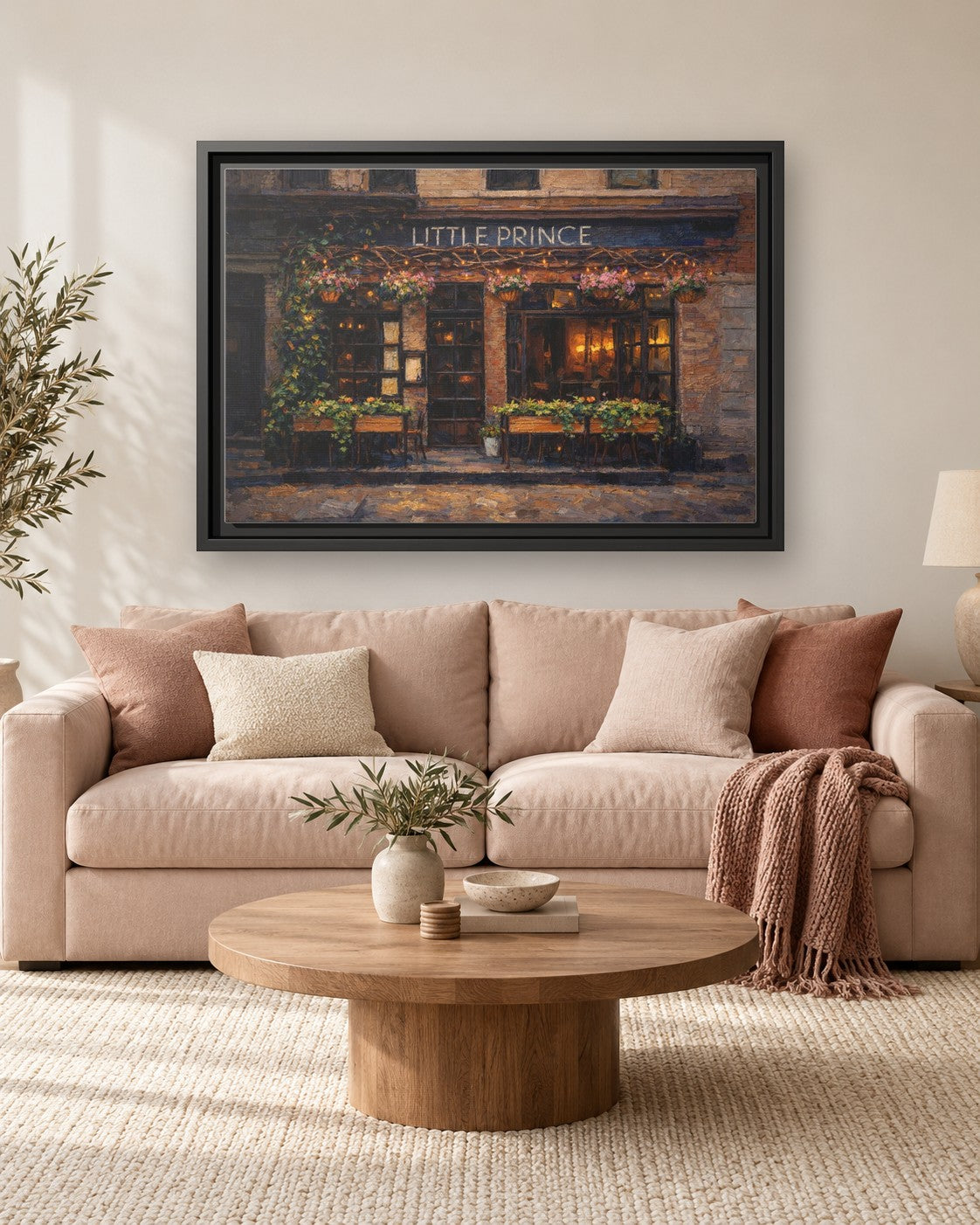 Little Prince framed canvas print hanging above a sofa