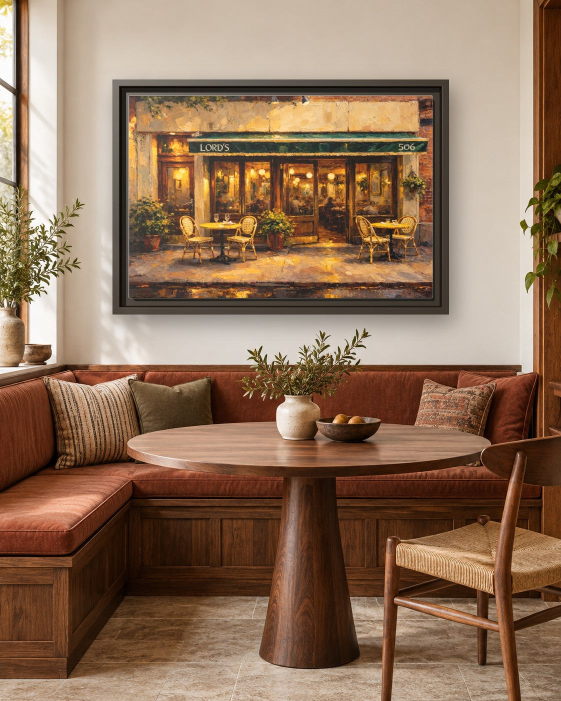 Lord's framed canvas print in a breakfast nook