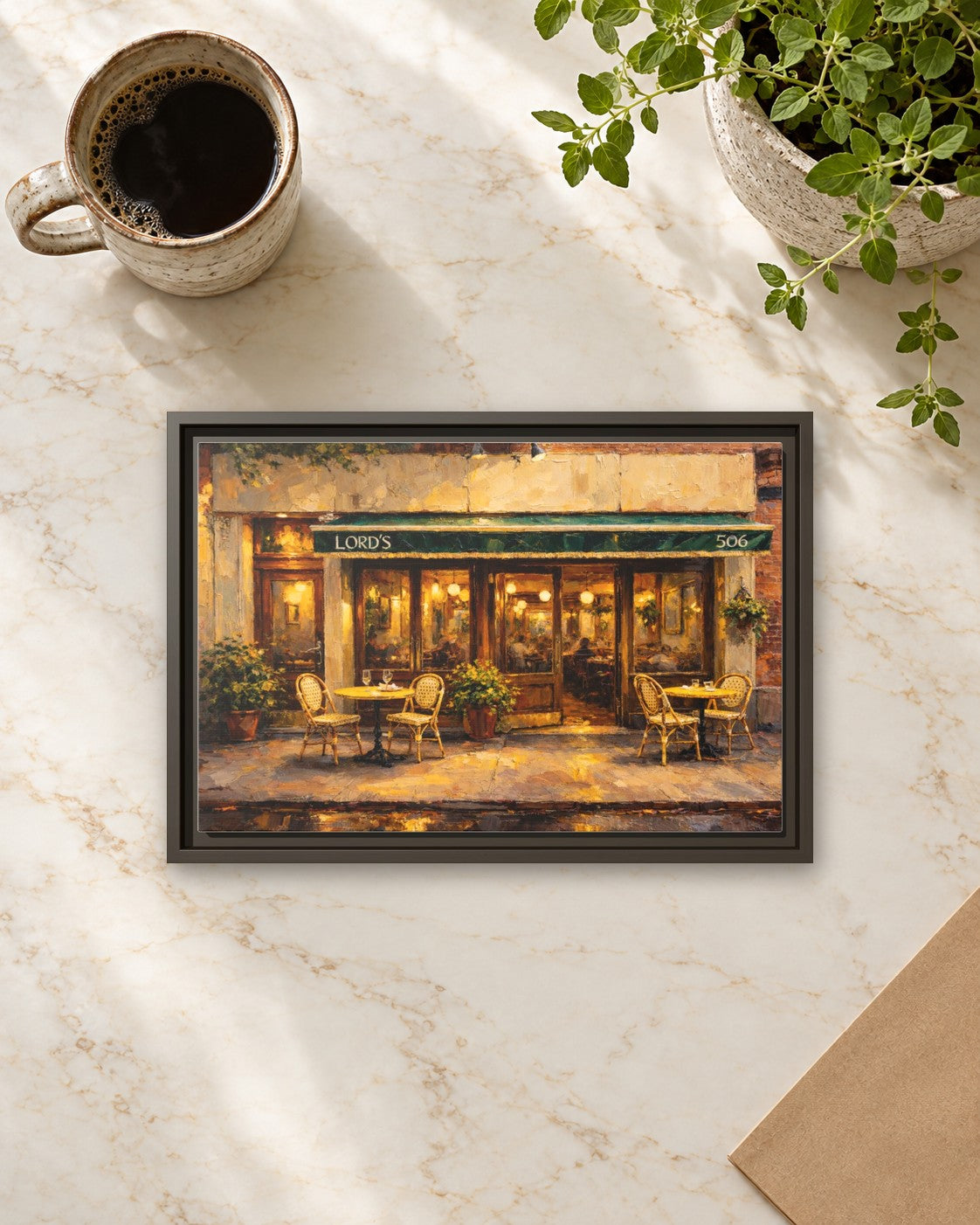 Lord's framed canvas print lying on a table