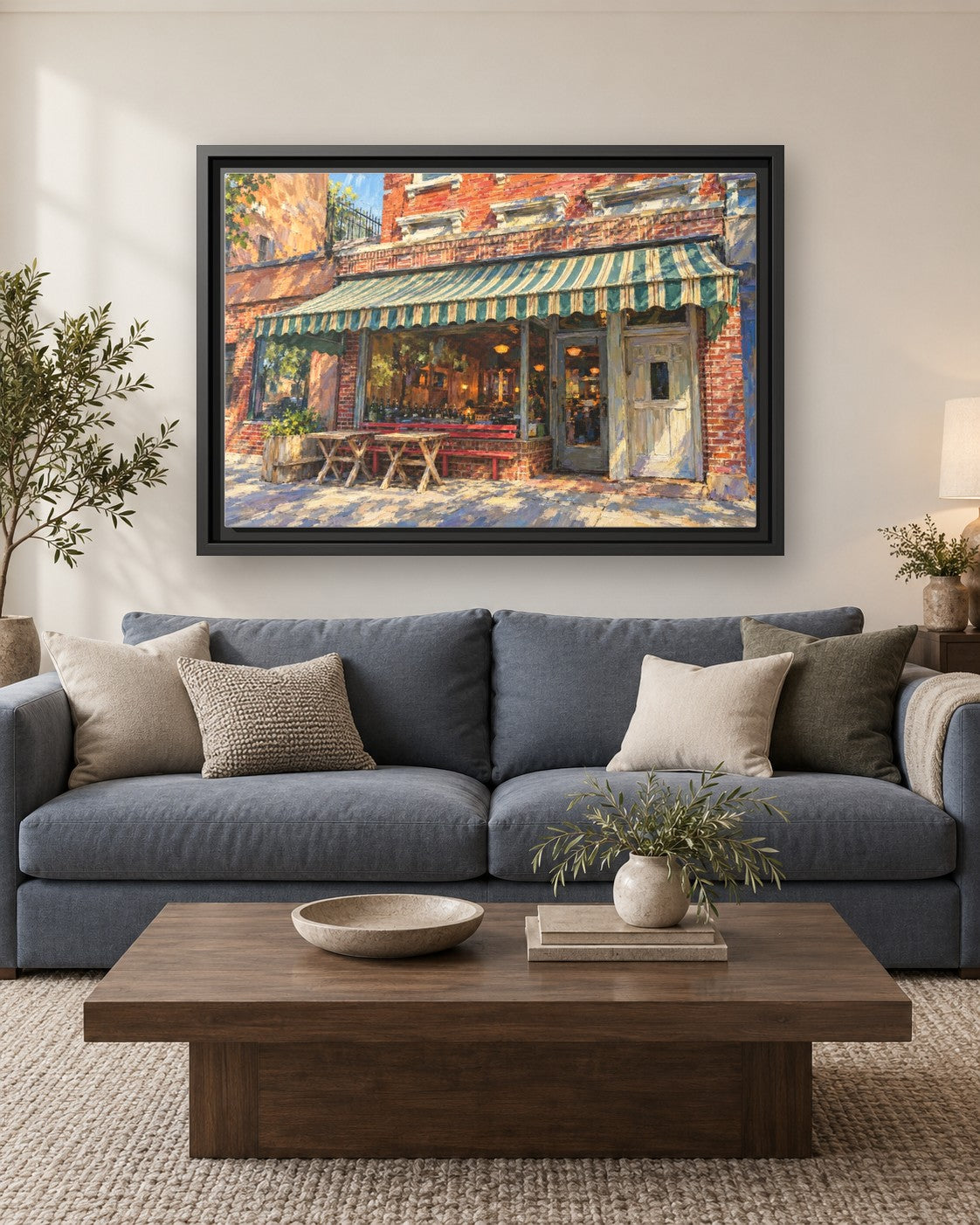 Lucali framed canvas print hanging above a sofa
