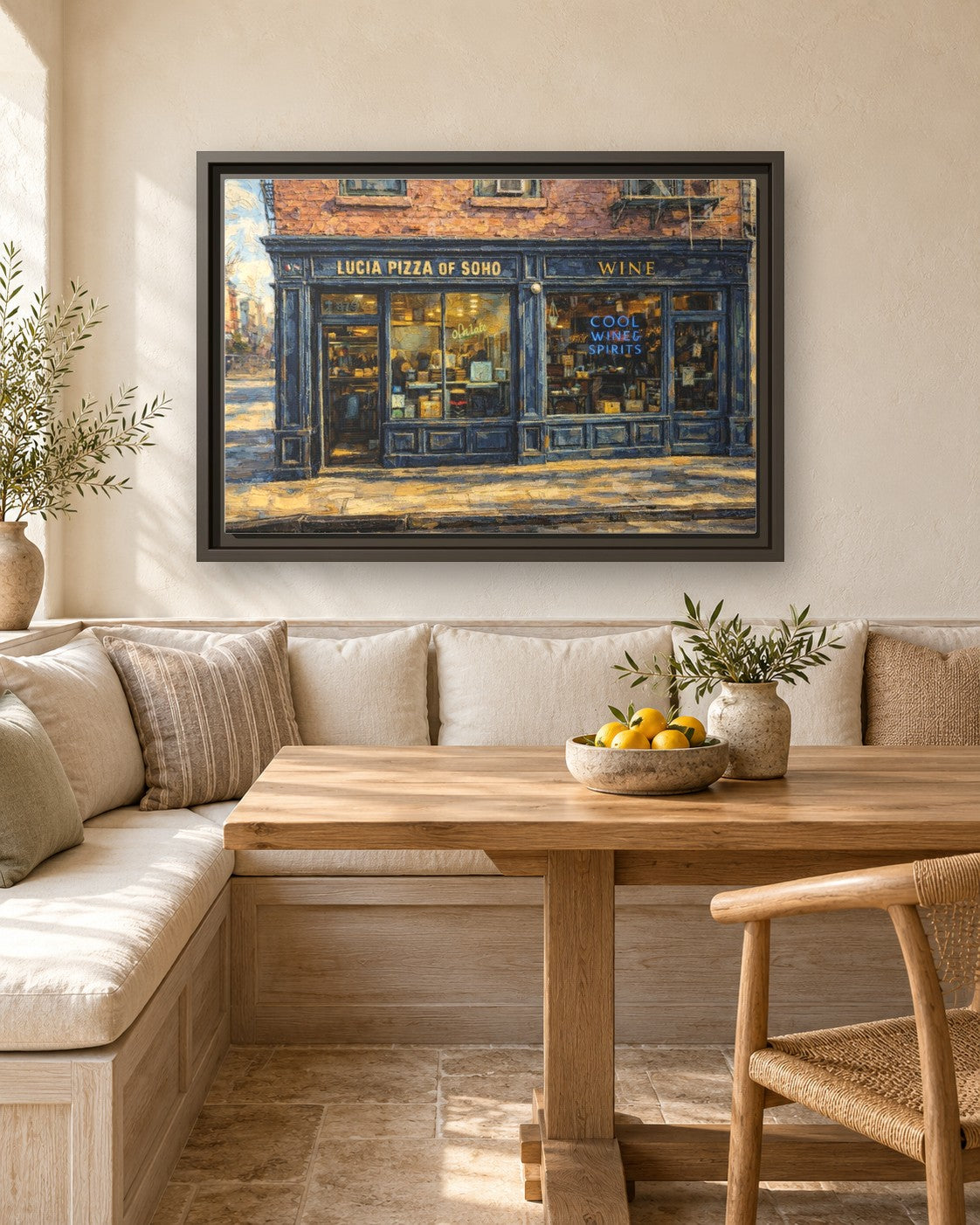 Lucia Pizza of Soho framed canvas print in a breakfast nook