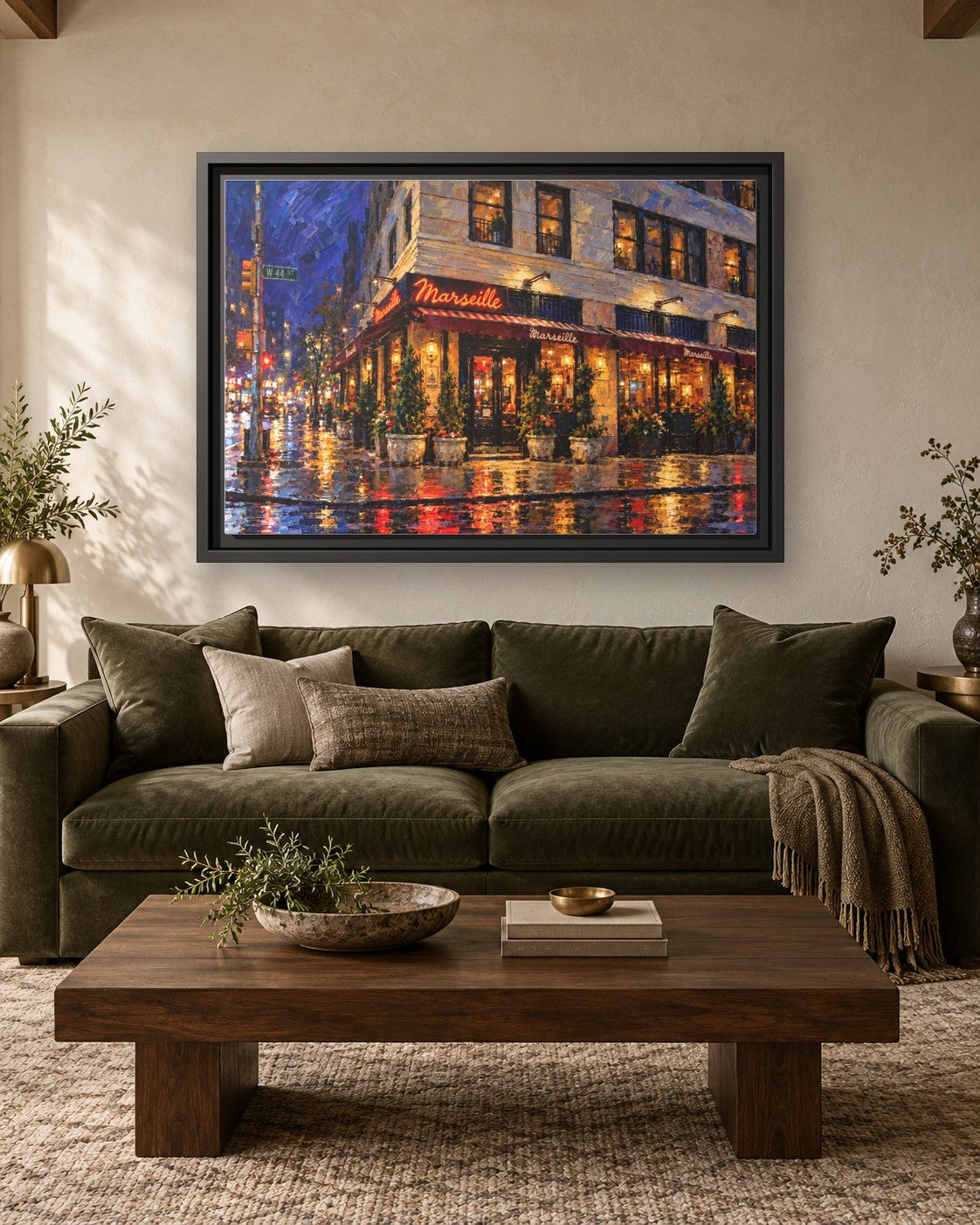 Marseille framed canvas print hanging above a sofa