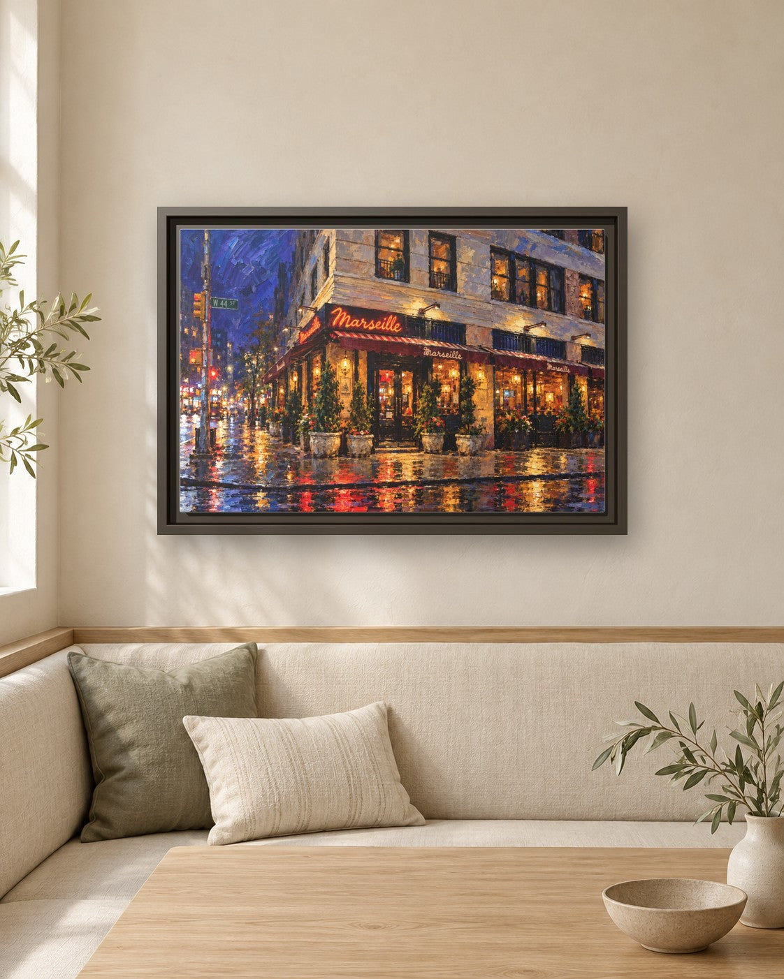 Marseille framed canvas print in a breakfast nook
