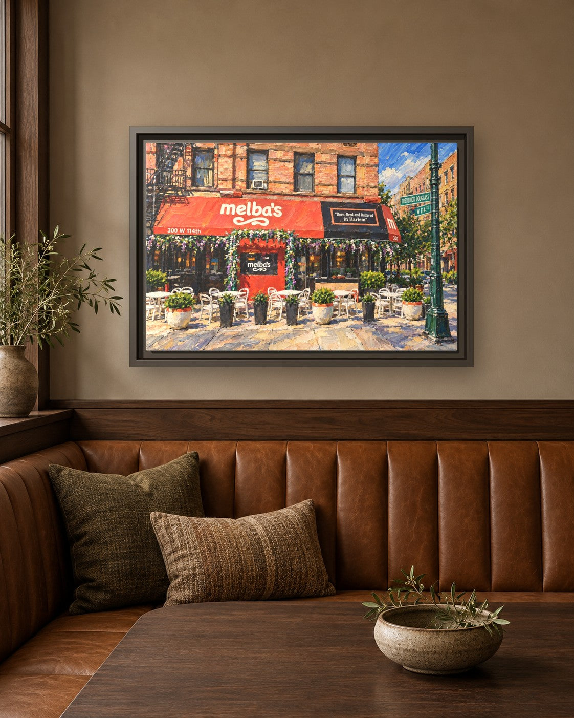 Melba's Restaurant framed canvas print in a breakfast nook