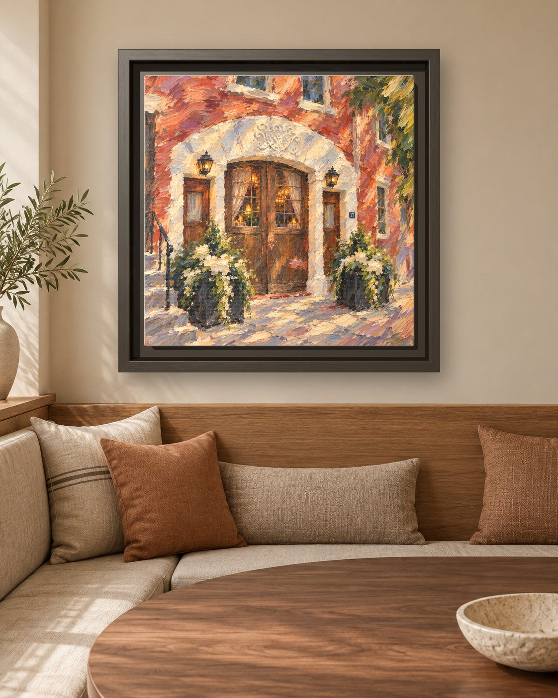 One if by Land, Two if by Sea framed canvas print in a breakfast nook