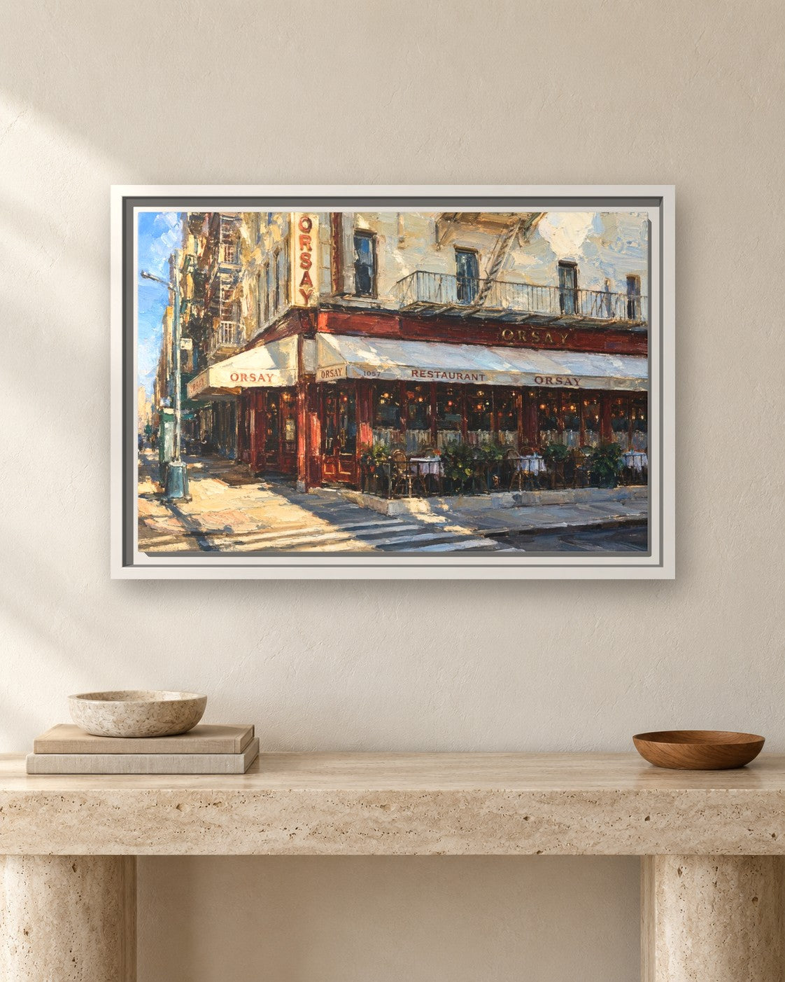 Orsay framed canvas print hanging above a sideboard