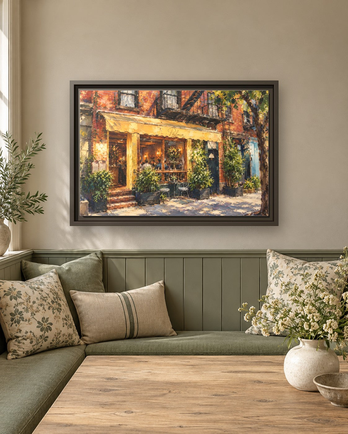 Palma framed canvas print in a breakfast nook