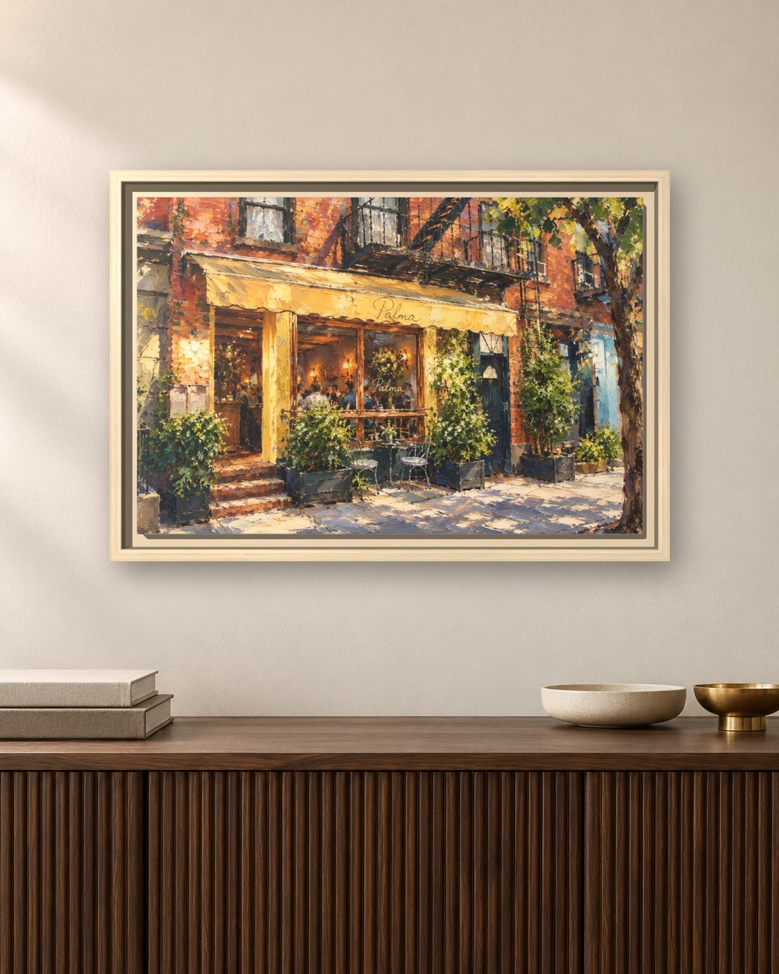 Palma framed canvas print hanging above a sideboard