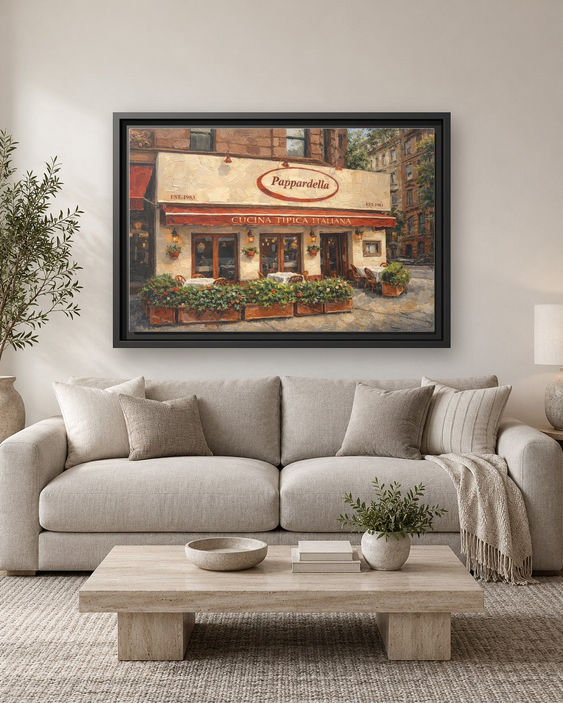 Papardella framed canvas print hanging above a sofa