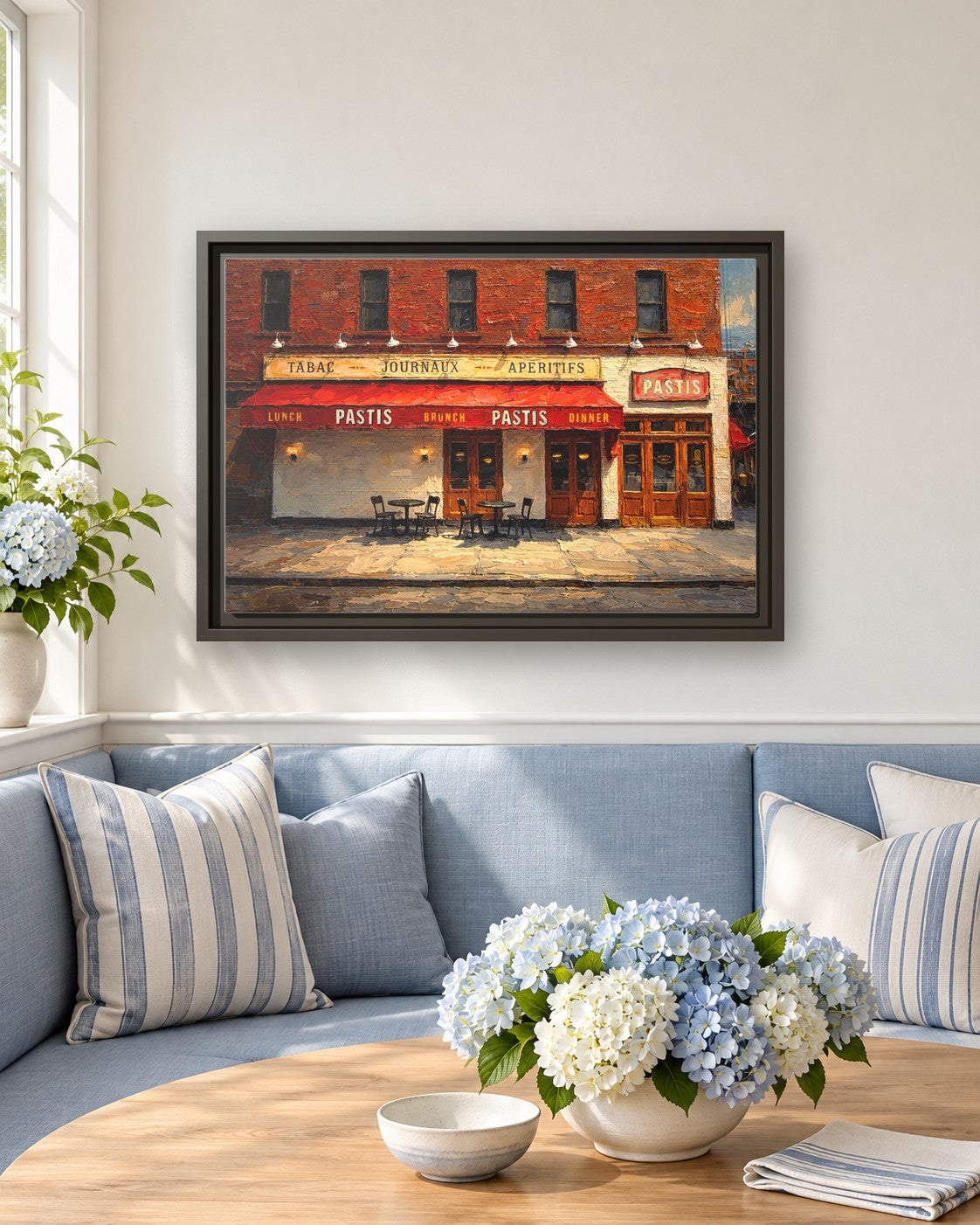 Pastis framed canvas print in a breakfast nook