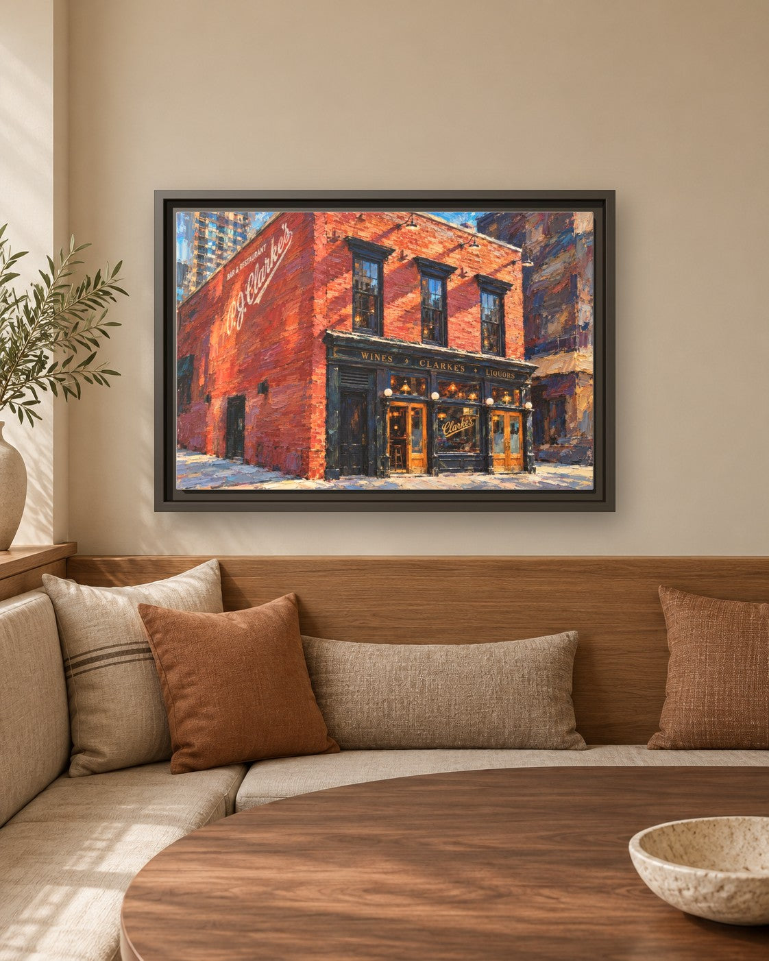 PJ Clarke's framed canvas print in a breakfast nook