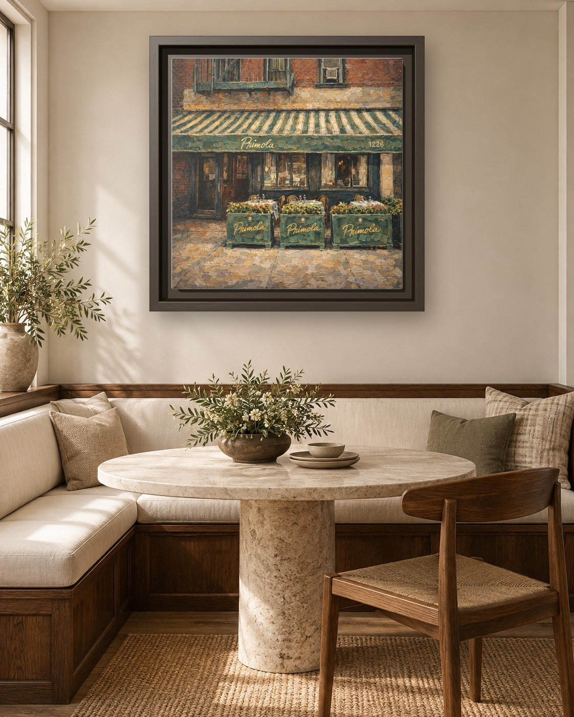 Primola framed canvas print in a breakfast nook