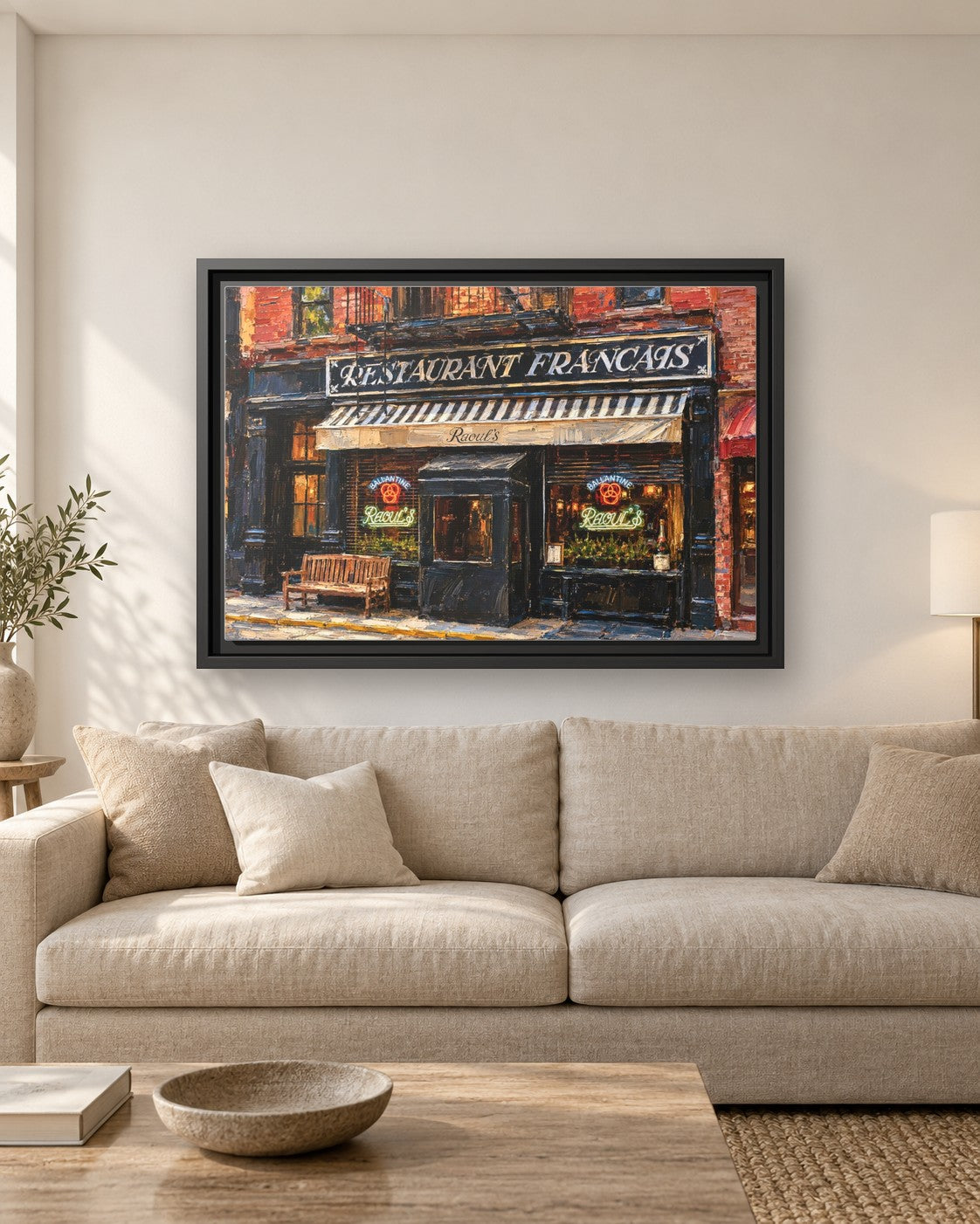 Raoul’s framed canvas print hanging above a sofa