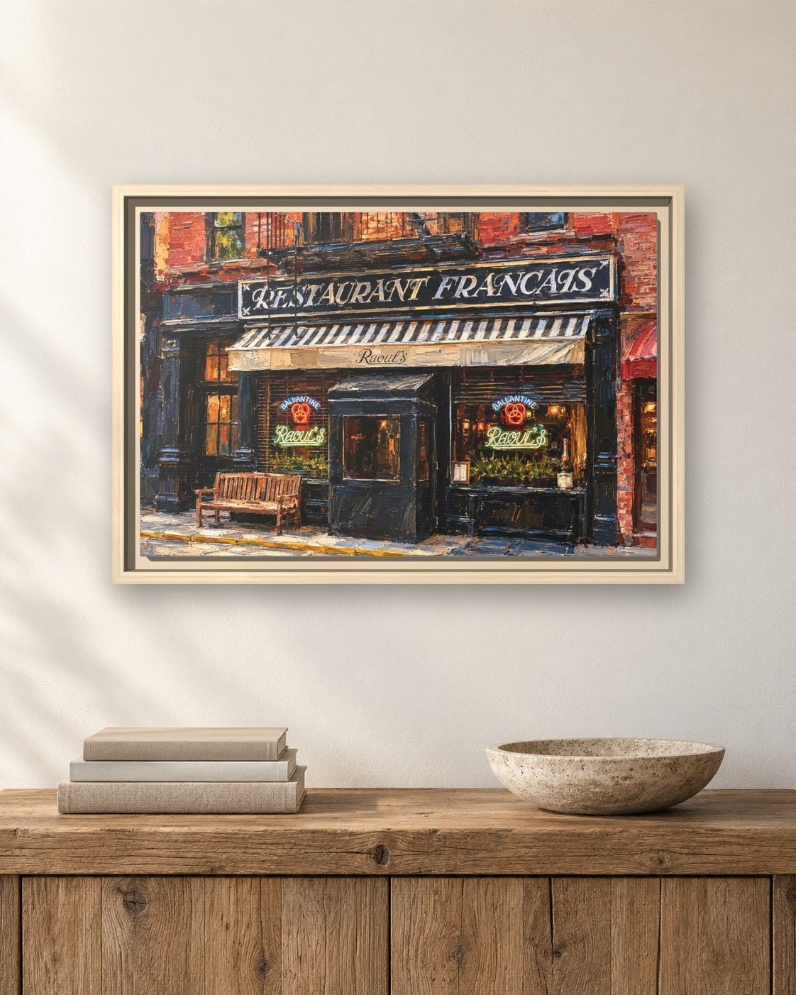 Raoul’s framed canvas print hanging above a sideboard