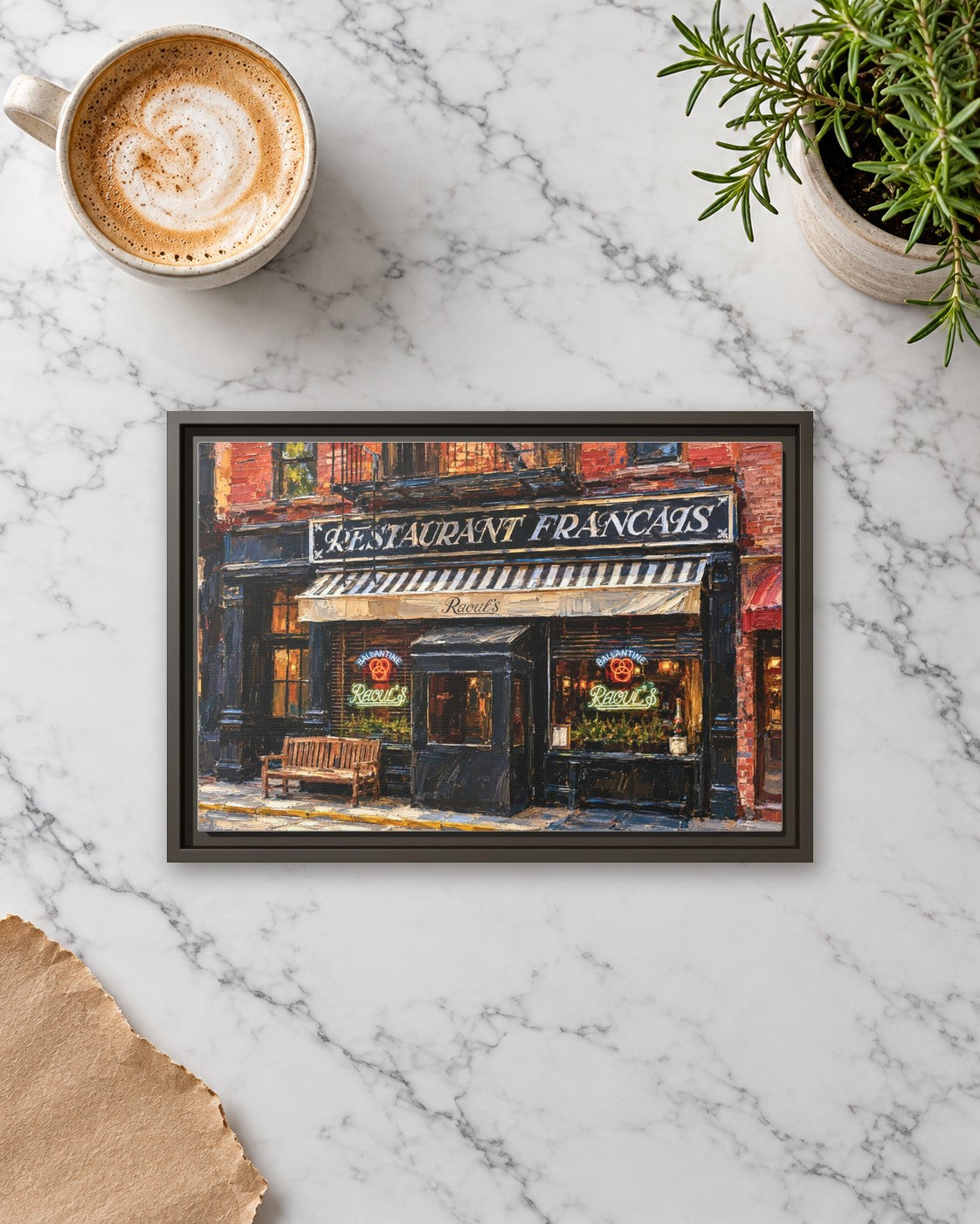 Raoul’s framed canvas print lying on a table