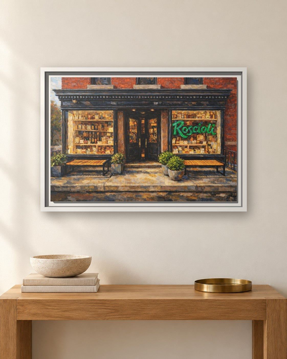 Roscioli framed canvas print hanging above a sideboard