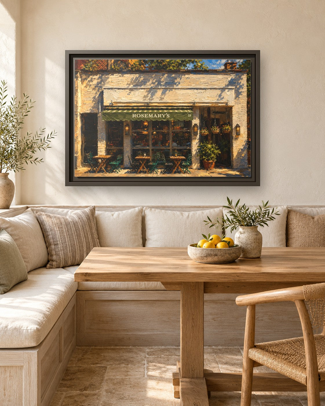 Rosemary's framed canvas print in a breakfast nook