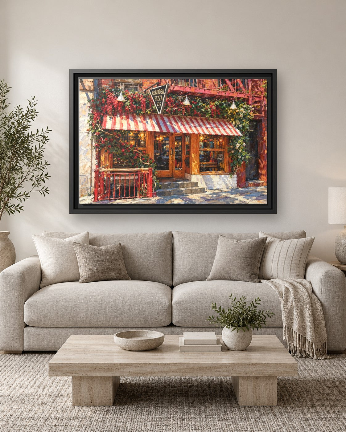 Rubirosa framed canvas print hanging above a sofa