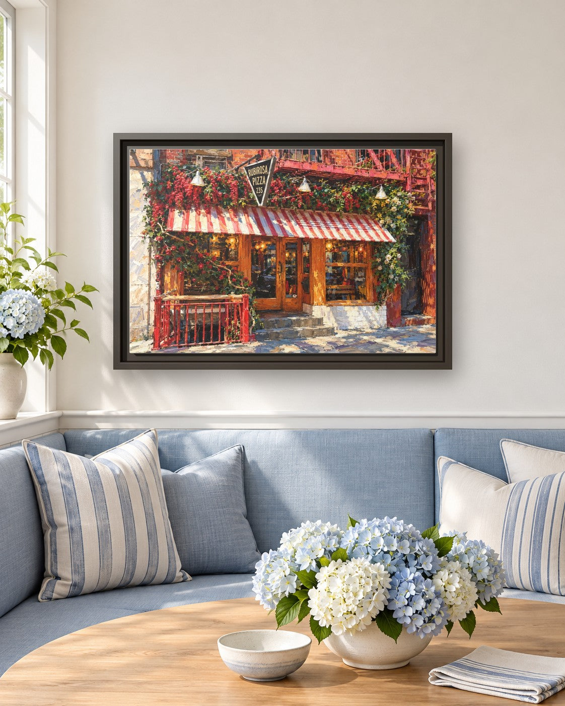 Rubirosa framed canvas print in a breakfast nook