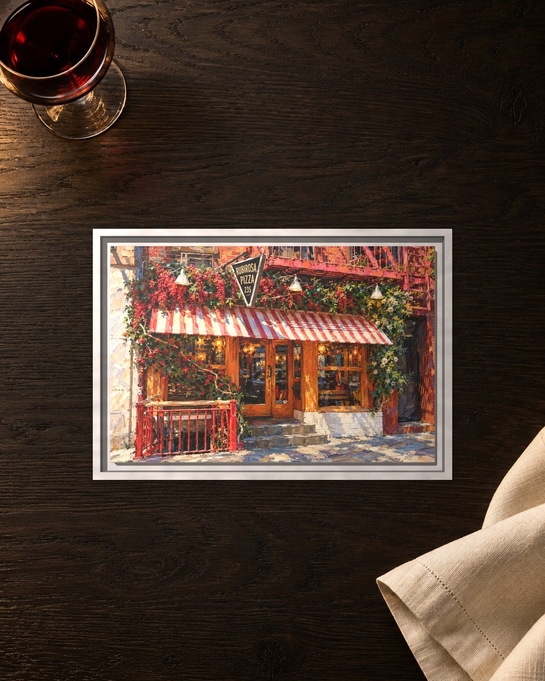Rubirosa framed canvas print lying on a table
