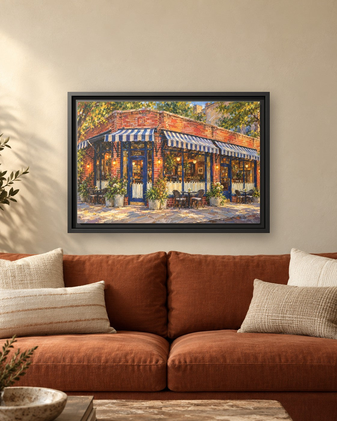 Sailor framed canvas print hanging above a sofa