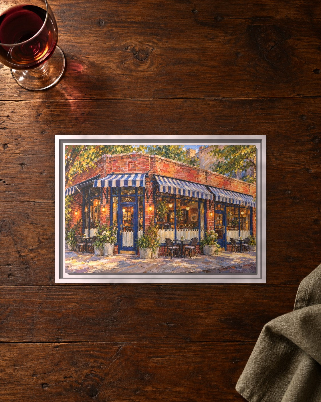 Sailor framed canvas print lying on a table