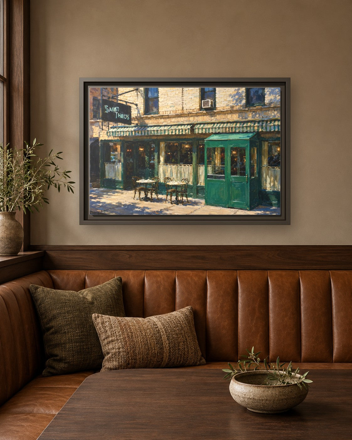 Saint Theo's framed canvas print in a breakfast nook