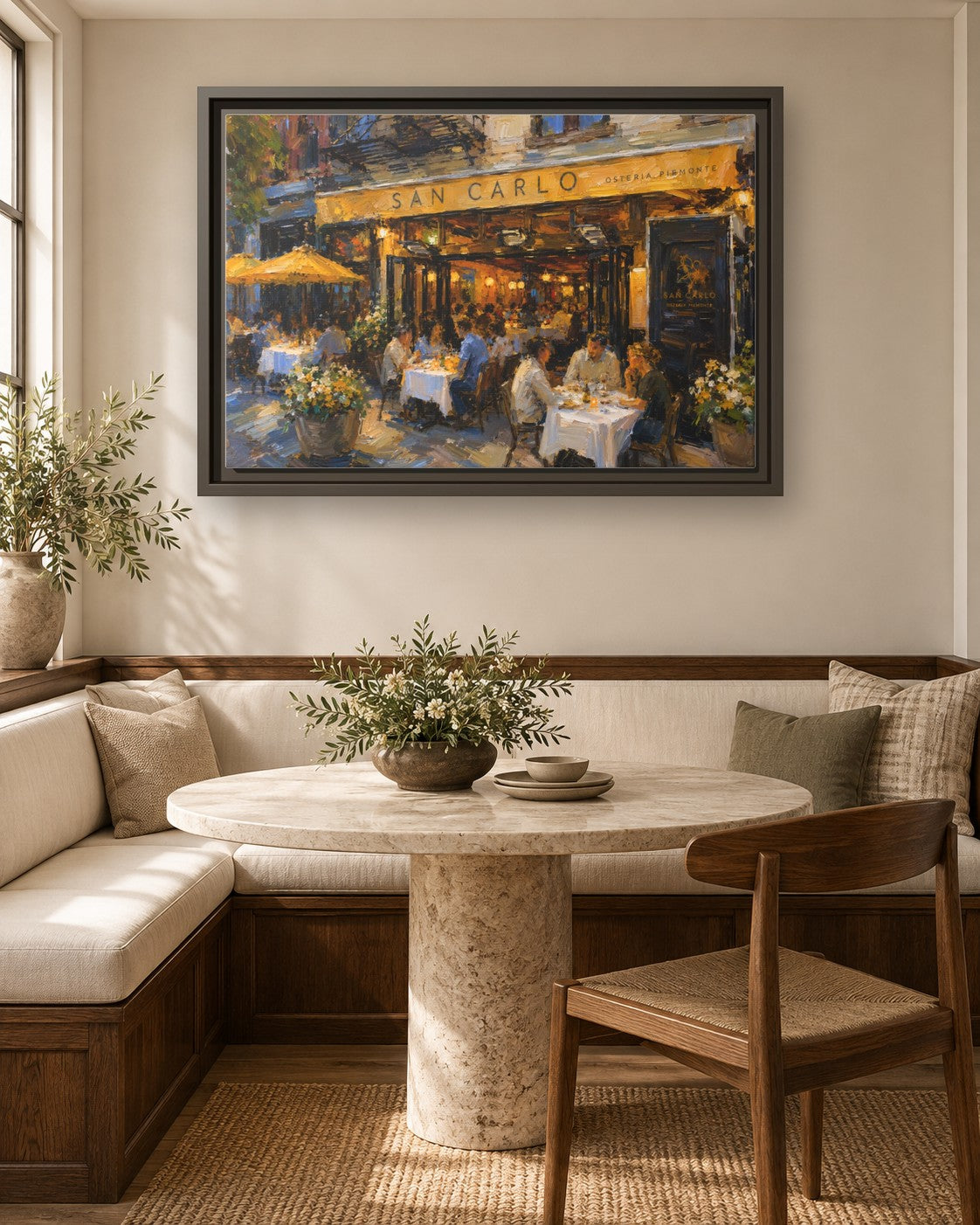 San Carlo Osteria Piemonte framed canvas print in a breakfast nook