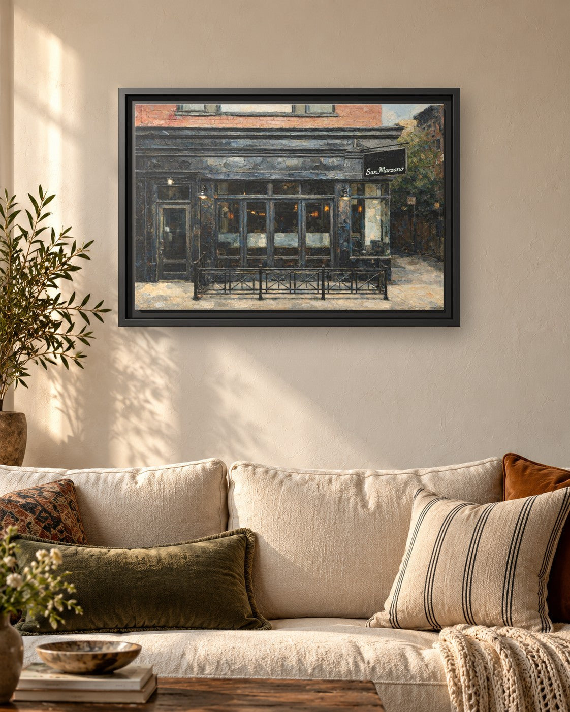San Marzano framed canvas print hanging above a sofa