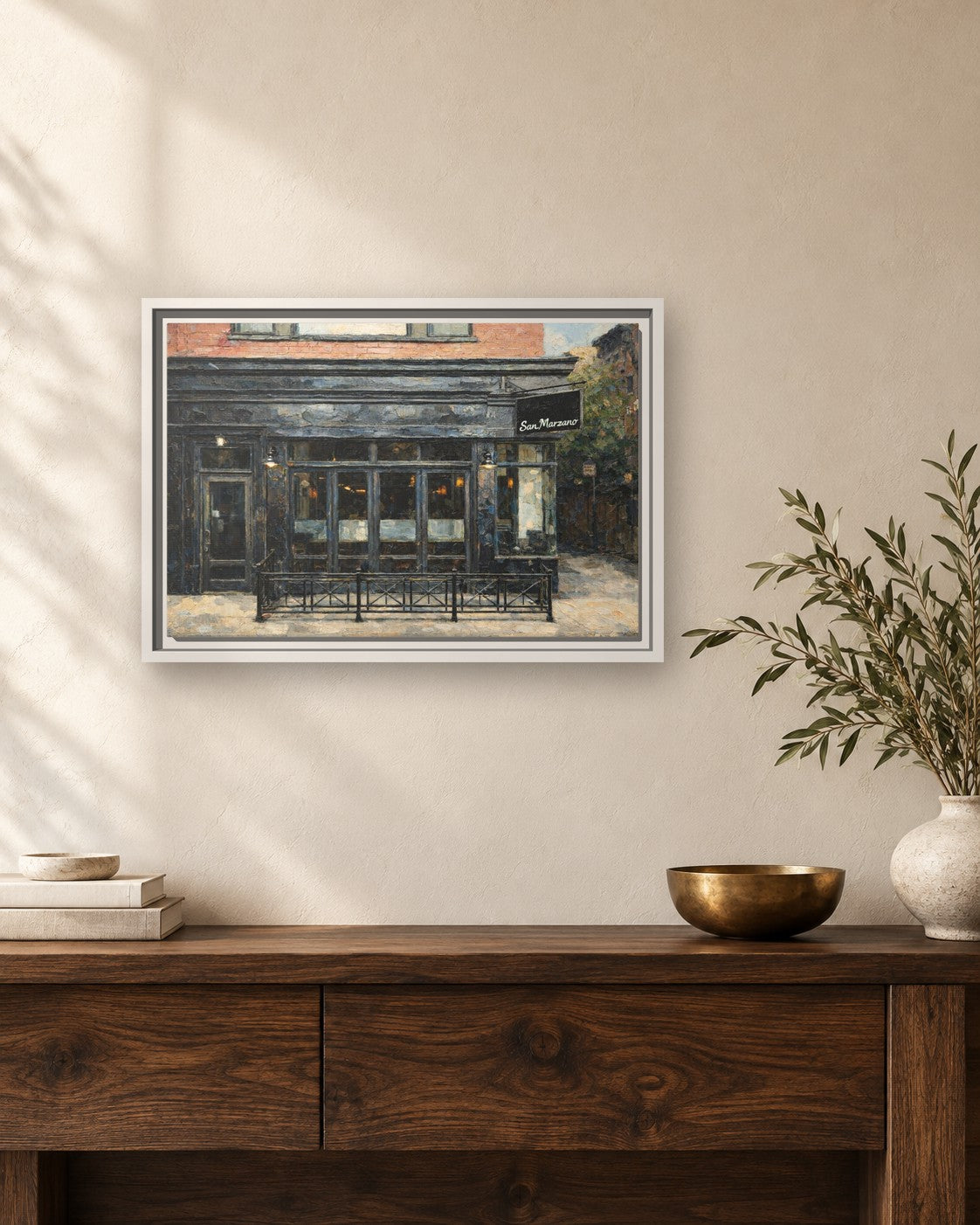 San Marzano framed canvas print hanging above a sideboard
